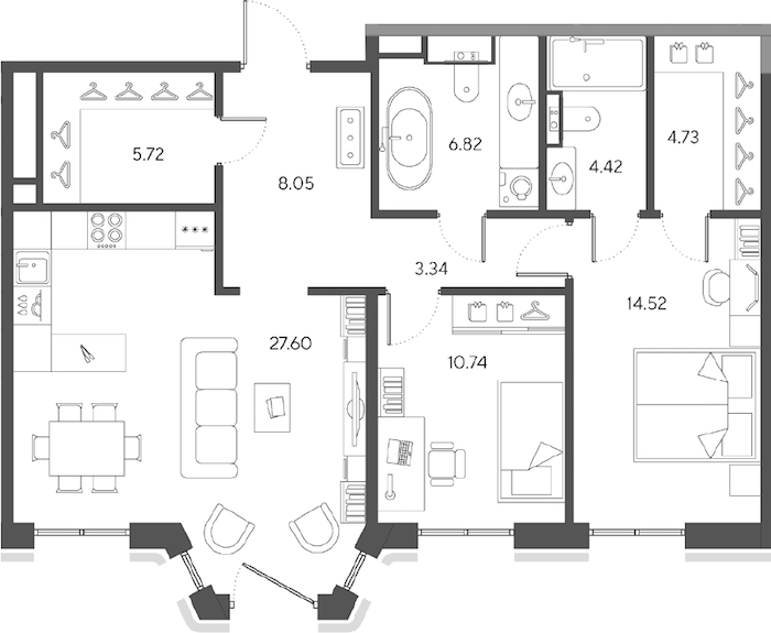 2-комнатная квартира 85.94 м², 7/9 эт., ЖК «LEGENDA Большой 67»